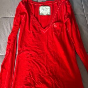 Abercrombie & Fitch Bright Red V-Neck Shirt